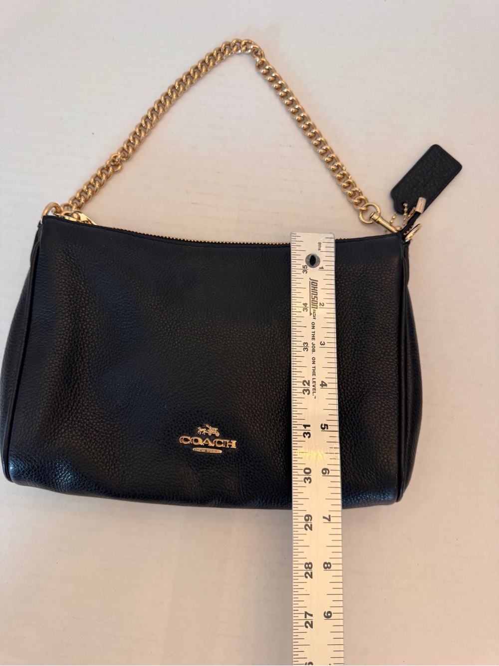 Coach Carrie Black Pebbled Leather Cross Body w/gold Chain Handle & Strap F36666 - Picture 12 of 12